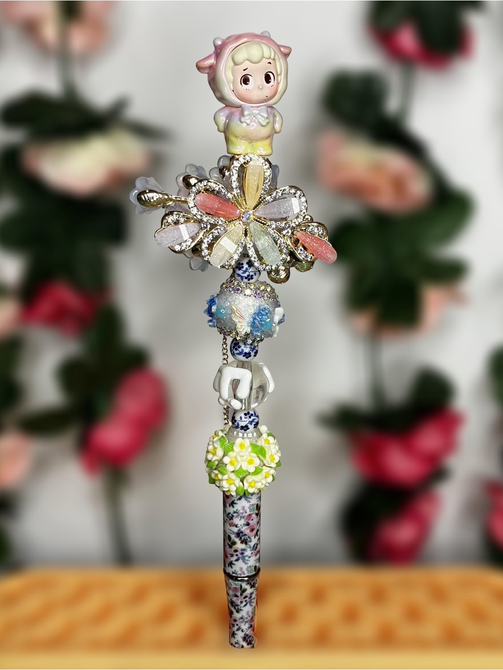 Piny I Think I’m a Sheep Fancy Floral Extended Handmade Beaded Pen
